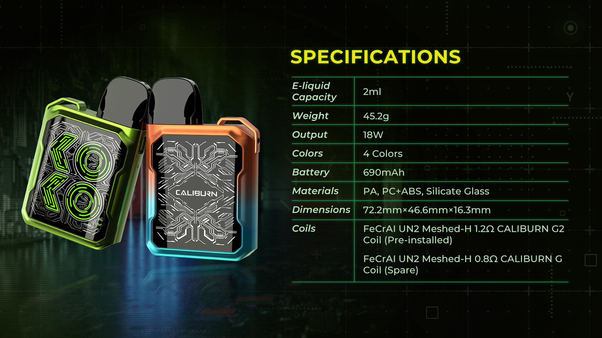 Caliburn GK2 Specs